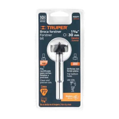 Broca Forstner Madera 30 Mm (1.3/16') Truper Largo 95 Mm