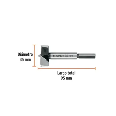 Broca Forstner Madera 35 Mm (1.3/8') Truper Largo 95 Mm