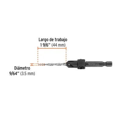 Broca Avellanadora Madera Tornillo No.6 3.5 Mm Truper Cónico