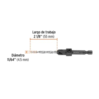 Broca Avellanadora Madera Tornillo No.8 4.5 Mm Truper Cónico