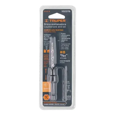 Broca Avellanadora Madera Tornillo No.8 4.5 Mm Truper Cónico