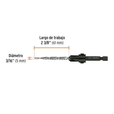 Broca Avellanadora Madera Tornillo No.10 5 Mm Truper Cónico