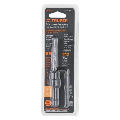 Broca Avellanadora Madera Tornillo No.10 5 Mm Truper Cónico
