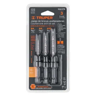 Juego 3 Brocas Avellanadoras Madera Tornillo No.6-8-10 Truper