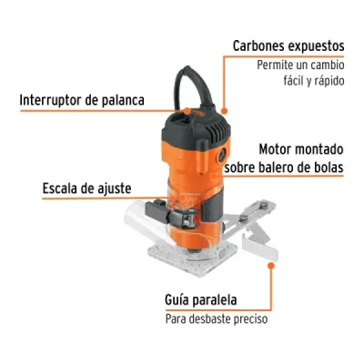 Ruteadora Compacta 600w 1/4' Truper 4.8a Pro 35000 Rpm
