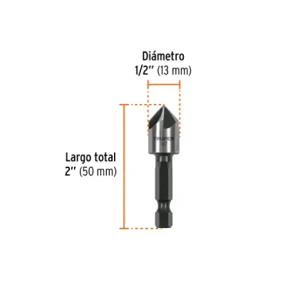 Broca Avellanador Metal 1/2' Truper Largo 2' Corte Rápido