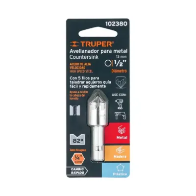 Broca Avellanador Metal 1/2' Truper Largo 2' Corte Rápido