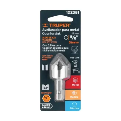 Broca Avellanador Metal 5/8' Truper Largo 2' Corte Rápido