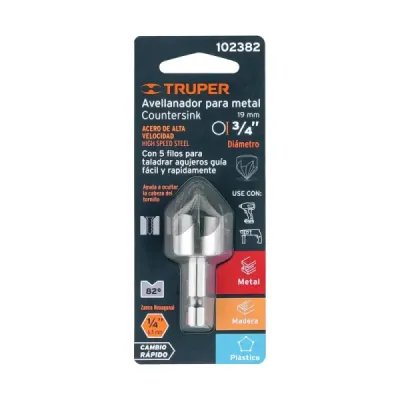 Broca Avellanador Metal 3/4' Truper Largo 2' Corte Rápido
