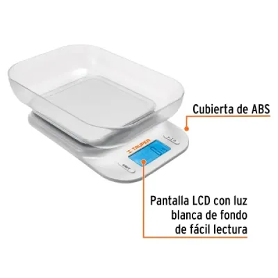 Báscula Electrónica Gramera 5kg Truper Tazón 14cm Plato Abs