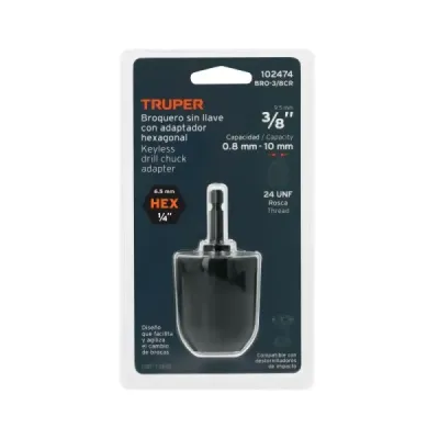 Mandril Taladro 3/8' Sin Llave Truper Adaptador Hexagonal