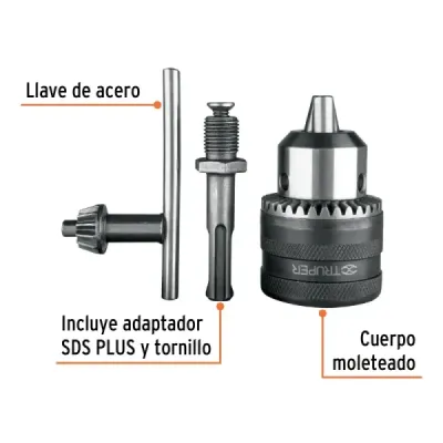 Mandril Taladro 1/2' Con Llave Truper Adaptador Sds Plus