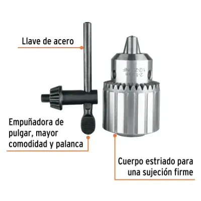Mandril Taladro 1/2' Con Llave Truper Expert 2-13mm Acero