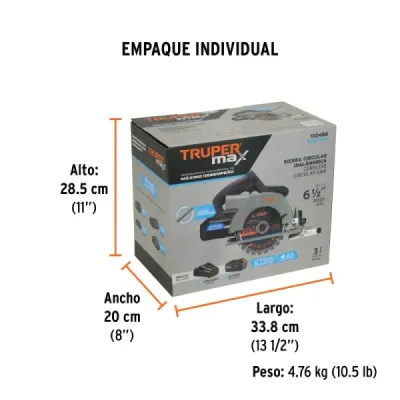 Sierra Circular Inalámbrica 6.1/2' 20v Truper Max 1 Batería