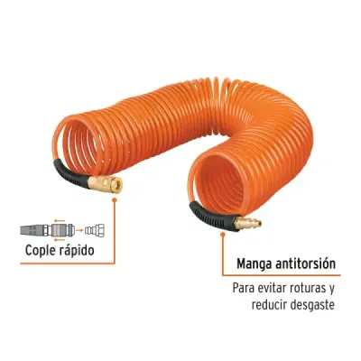 Manguera Resorte 7.6m Compresor De Aire Truper 200psi Ligera