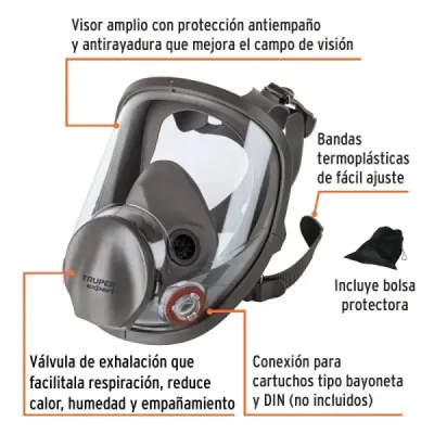 Mascarilla Careta Respirador Completo Truper Antiempañante