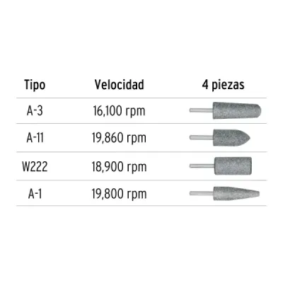 Set 4 Puntas Montadas Fresa Acero Inoxidable Truper Grano 60