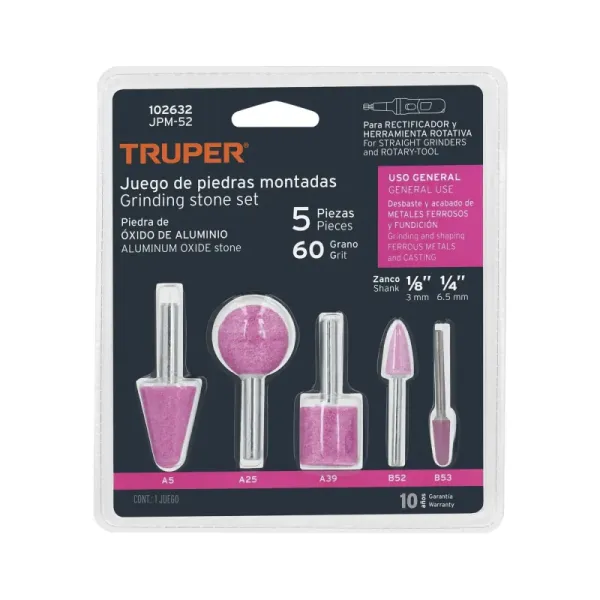 Set 5 Piedras Montadas Fresas 1/4' 1/8' Truper Uso General (JPM-52 - 102632)