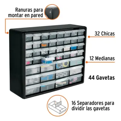 Organizador Accesorios 44 Gavetas 51x16x40cm Truper Apilable