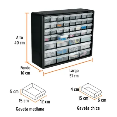 Organizador Accesorios 44 Gavetas 51x16x40cm Truper Apilable