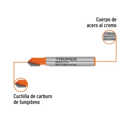 Fresa Corte En V Grabado 6x10mm Truper Madera Zanco 1/4'