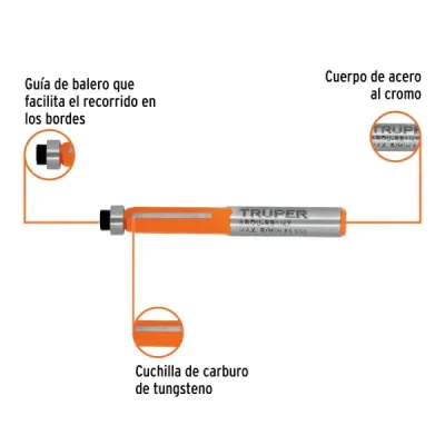 Fresa Corte Recto Enrasado 6x17mm Truper Balinera 1/4'
