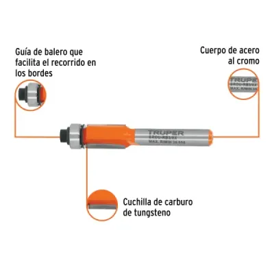 Fresa Corte Recto Enrasado 10x14mm Truper Balinera 3/8'