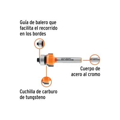 Fresa Redondeadora Bordes 16x8mm Truper Balinera 1/2'