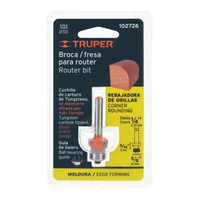 Fresa Redondeadora Bordes 16x8mm Truper Balinera 1/2'