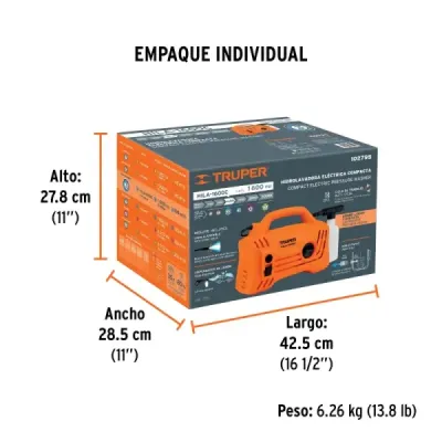 Hidrolavadora Eléctrica 1600psi 1400w Truper Diseño Compacto