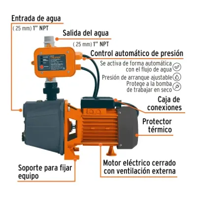 Bomba Presurizadora Agua 1hp Automática Truper Altura 50m