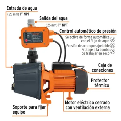 Bomba Presurizadora Agua 1/2hp Automática Truper Altura 30m