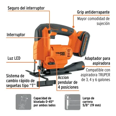 Sierra Caladora Inalámbrica 20v Truper Pro 1 Batería