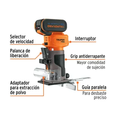 Ruteadora Compacta Inalámbrica 20v Truper Pro 1 Batería