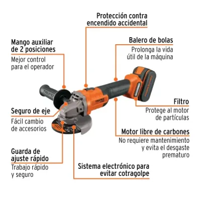 Pulidora Angular Inalámbrica 4.1/2' 20v Truper Pro Batería
