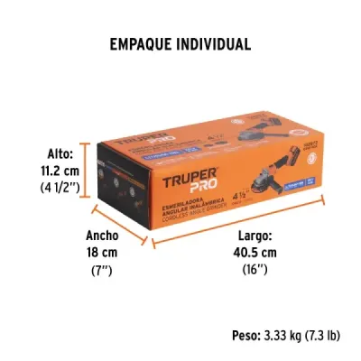 Pulidora Angular Inalámbrica 4.1/2' 20v Truper Pro Batería
