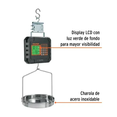 Báscula Electrónica Colgante 40 Kg Lcd Truper Charola 33 Cm