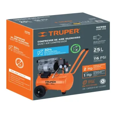 Compresor De Aire 2hp 25l Truper Silencioso Libre De Aceite