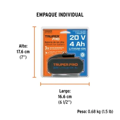 Batería Herramientas Inalámbricas 20v 4ah Truper Pro