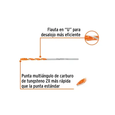 Broca Multimaterial Multiusos 1/8'x3' Truper Multiángulo