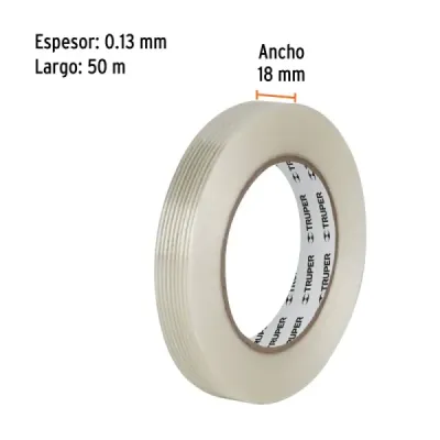 Cinta Embalaje Filamento 50mx18mm Truper 40kgf Reforzada