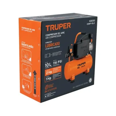 Compresor De Aire Lubricado 2hp 10l Truper Cobre 116psi 6a