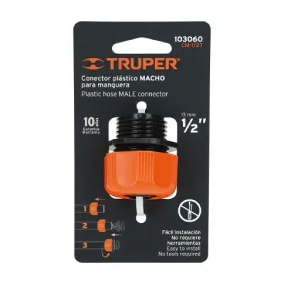 Conector Plástico Macho Manguera 1/2' Abs Truper Ajustable