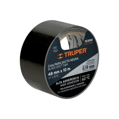 Cinta Americana Ducto Negra 10mx48mm Truper 200kgf/cm