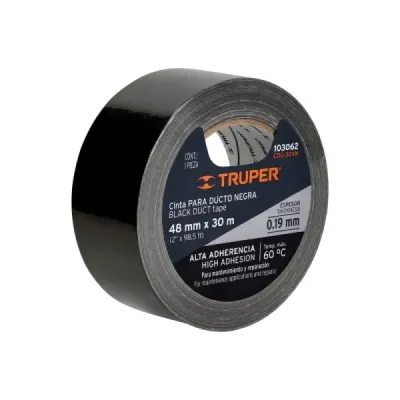 Cinta Americana Ducto Negra 30mx48mm Truper 200kgf/cm