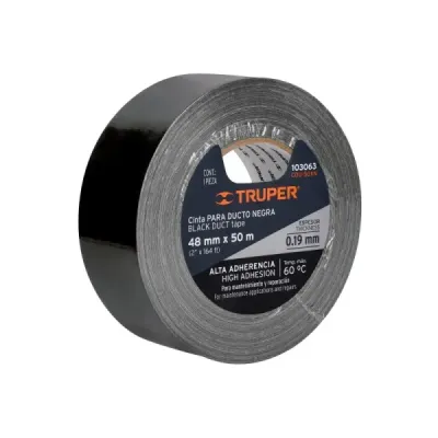 Cinta Americana Ducto Negra 50mx48mm Truper 200kgf/cm