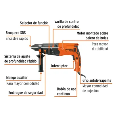 Taladro Percutor Sds Plus 3.2j Truper Pro Set Herramientas