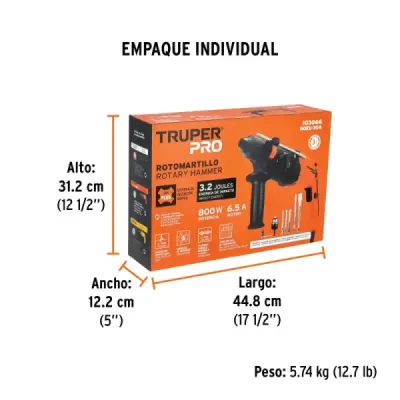Taladro Percutor Sds Plus 3.2j Truper Pro Set Herramientas
