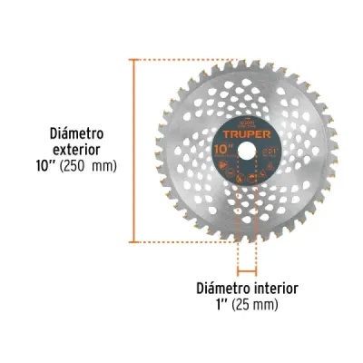 Disco Sierra Guadañadora 10' Truper 40 Dientes 11000 Rpm
