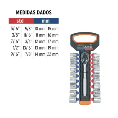 Juego 21 Copas Mixtas Ratchet 3/8' Truper Moleteado Estuche